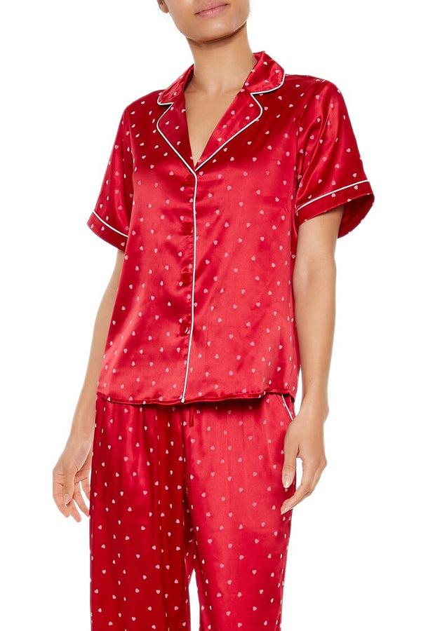 Forever 21 Heart Print Pajama Shirt & Pants Set