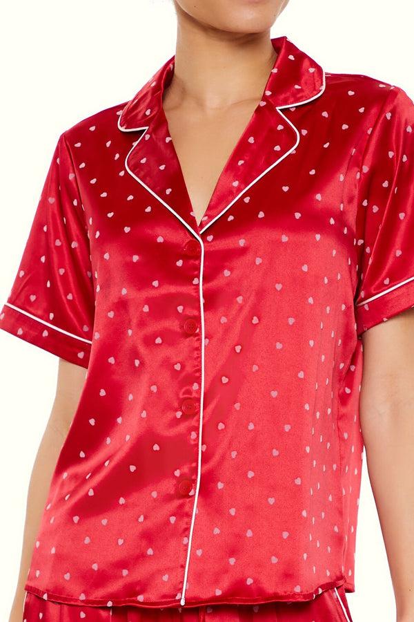 Forever 21 Heart Print Pajama Shirt & Pants Set