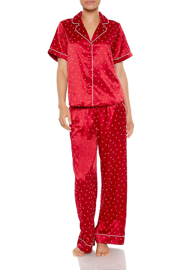forever 21 Heart Print Pajama Shirt & Pants Set