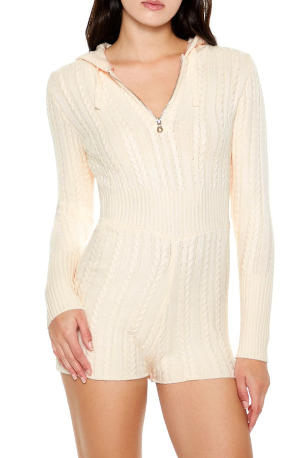 Forever 21 Hooded Cable Knit Zip-Up Romper