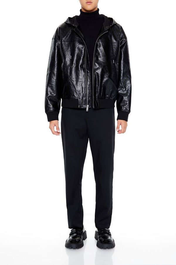 Forever 21 Hooded Faux Leather Bomber Jacket