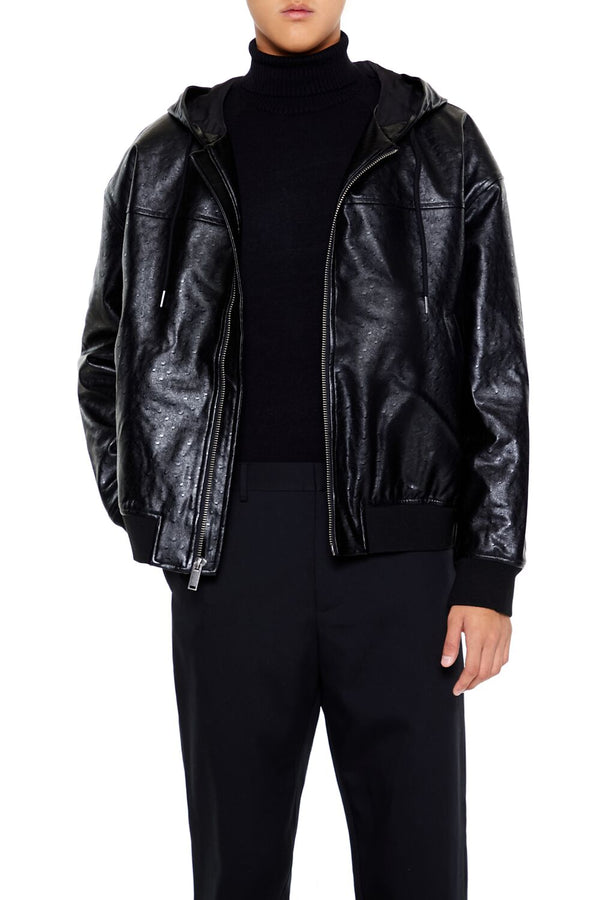 forever 21 Hooded Faux Leather Bomber Jacket