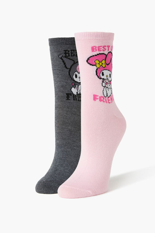 forever 21 Kuromi & My Melody Crew Socks Set - 2 pack