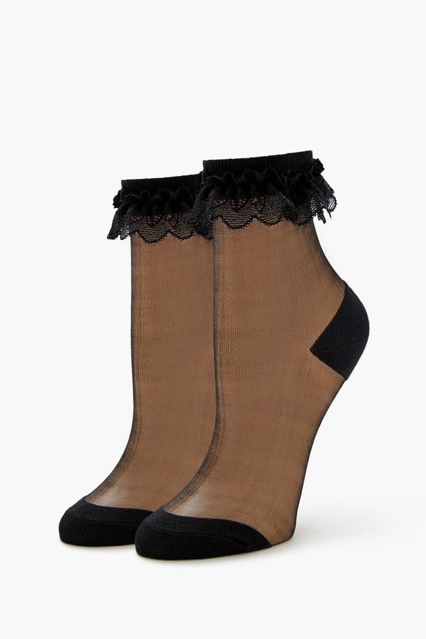 forever 21 Lace-Trim Mesh Crew Socks
