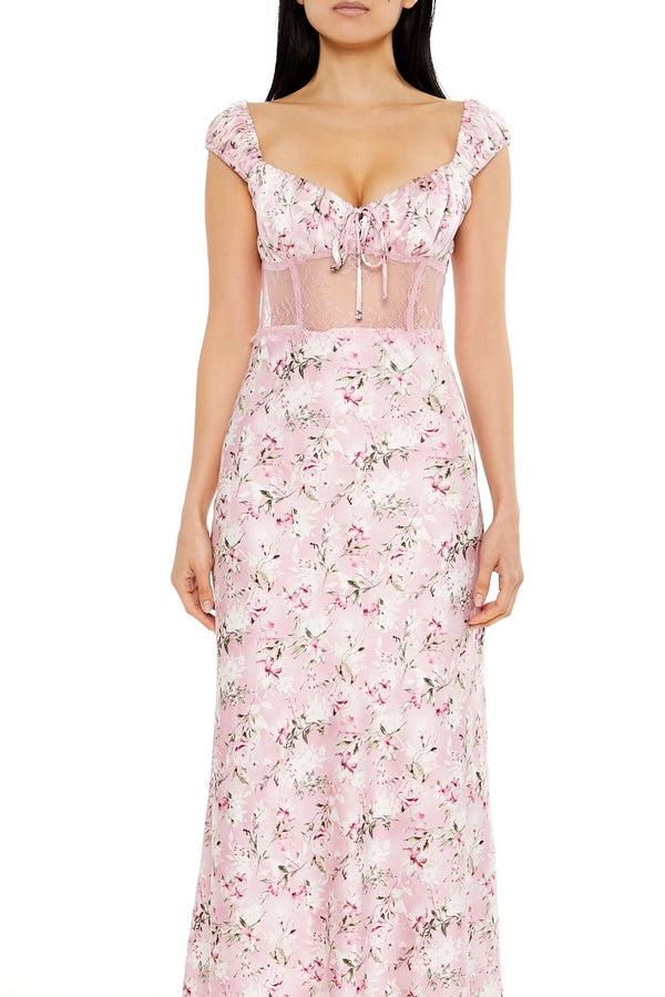 Forever 21 Lace-Trim Satin Floral Maxi Dress