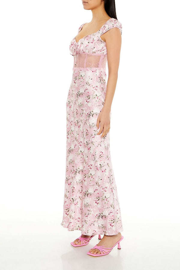 Forever 21 Lace-Trim Satin Floral Maxi Dress
