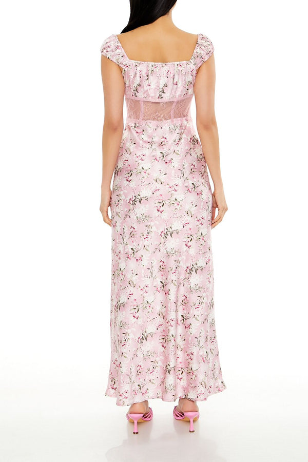 Forever 21 Lace-Trim Satin Floral Maxi Dress