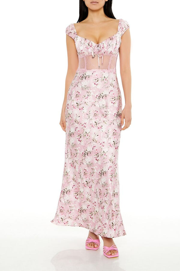 forever 21 Lace-Trim Satin Floral Maxi Dress