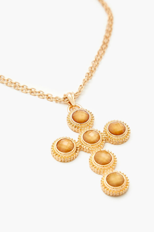 Forever 21 Layered Faux Gem Cross Necklace
