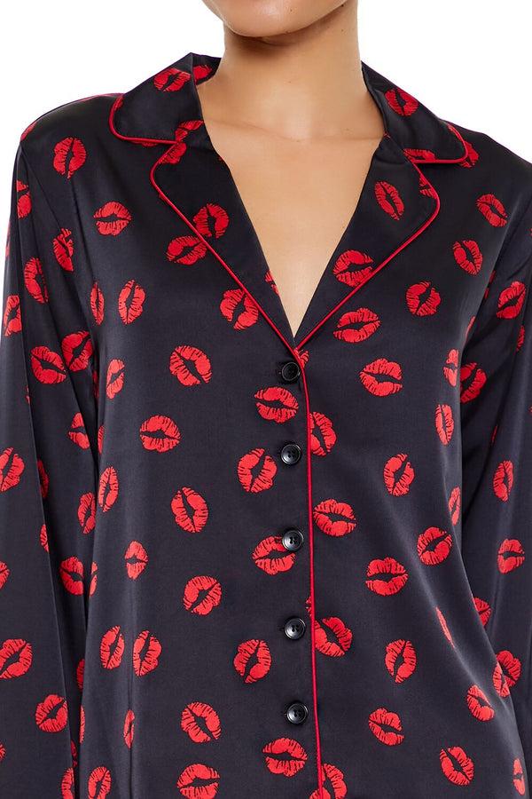 Forever 21 Lipstick Kiss Pajama Shirt & Shorts Set