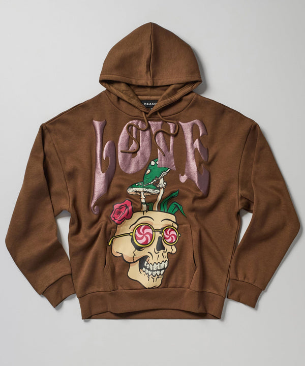 Forever 21 Love Hate Puff Print Hoodie - Khaki