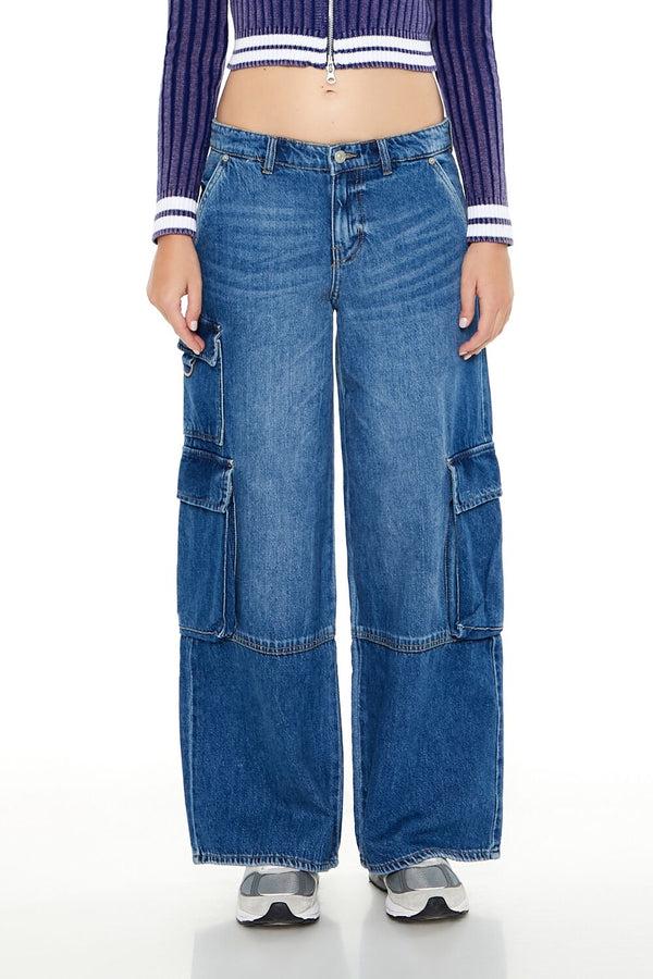Forever 21 Low-Rise Wide-Leg Cargo Jeans