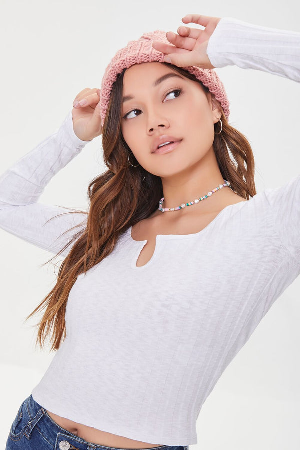 forever 21 Marled Split-Neck Top