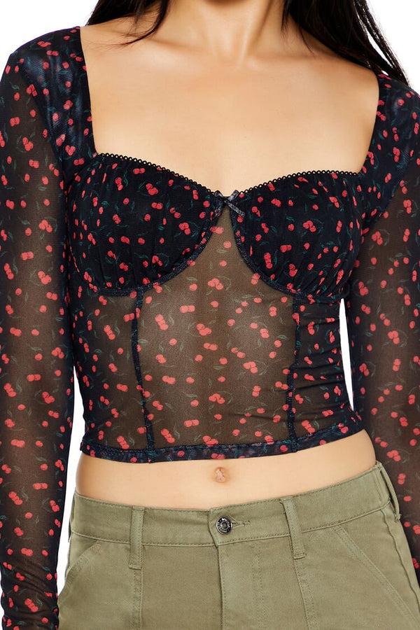 Forever 21 Mesh Cherry Print Crop Top