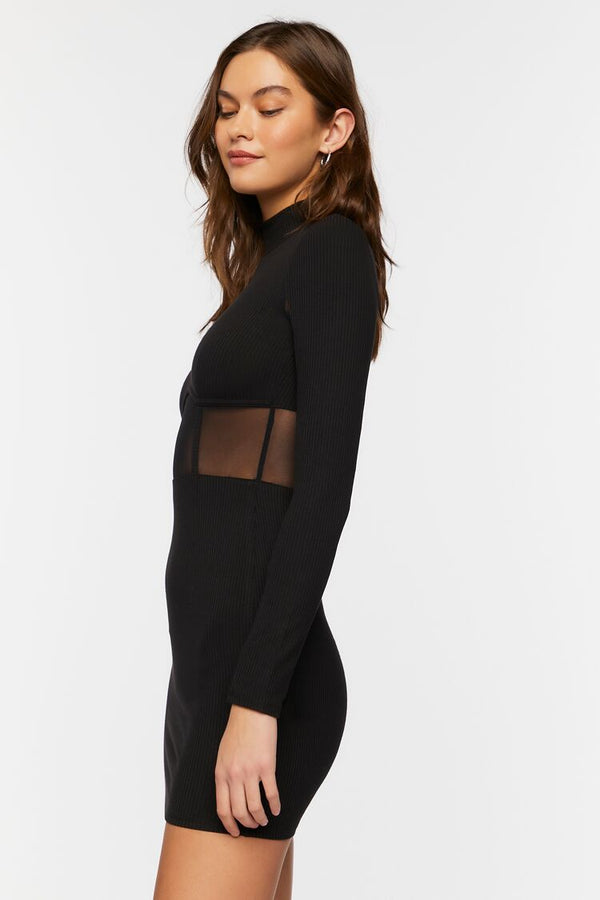 Forever 21 Mesh Panel Long-Sleeve Mini Dress