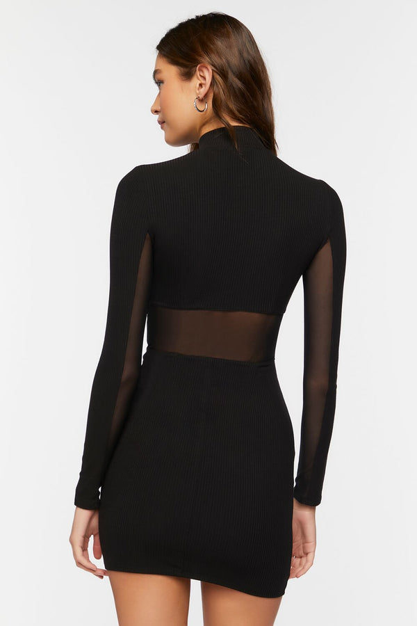 Forever 21 Mesh Panel Long-Sleeve Mini Dress