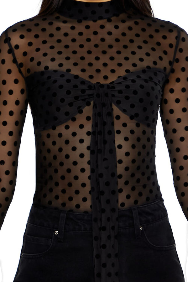 Forever 21 Mesh Polka Dot Mock Neck Top