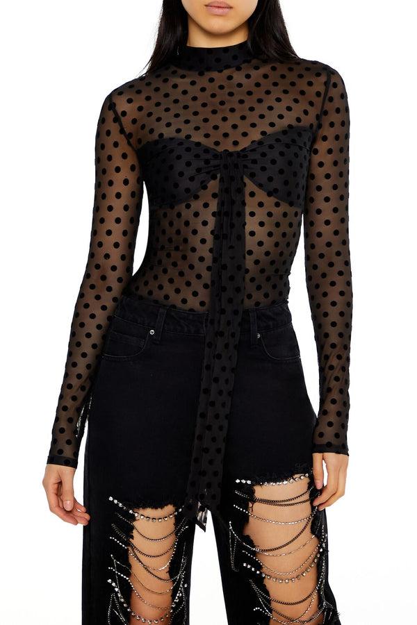 forever 21 Mesh Polka Dot Mock Neck Top