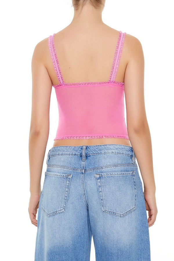 Forever 21 Mesh Ruffle-Trim Cropped Cami