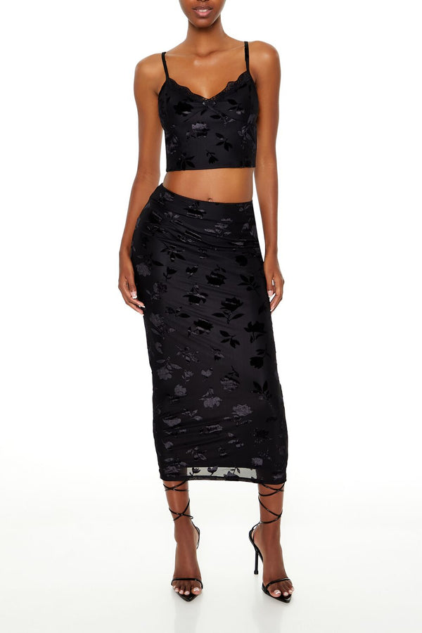 forever 21 Metallic Burnout Cami & Skirt Set