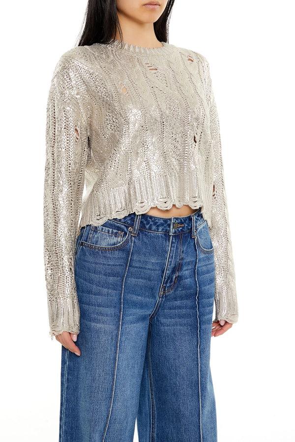 Forever 21 Metallic Cable Knit Sweater