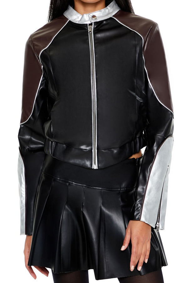 Forever 21 Metallic Colorblock Moto Jacket