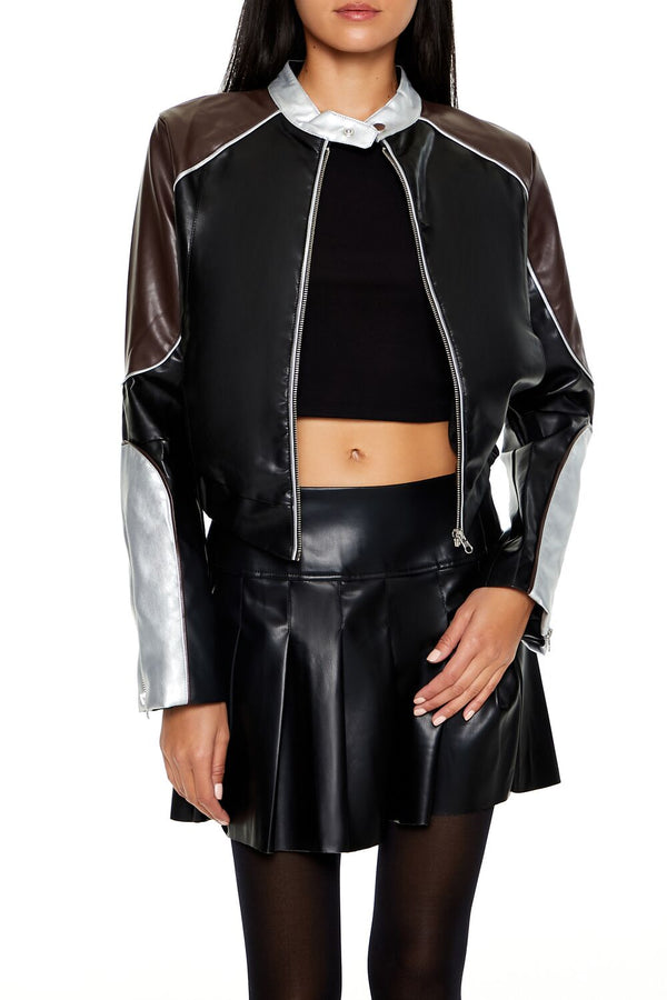 forever 21 Metallic Colorblock Moto Jacket