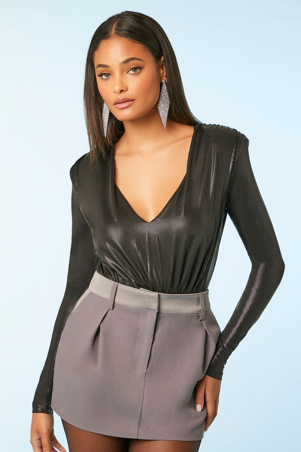 forever 21 Metallic Knit V-Neck Top