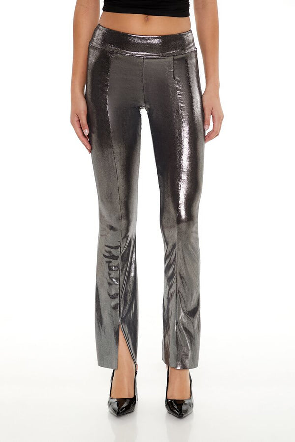 Forever 21 Metallic Mid-Rise Flare Leggings