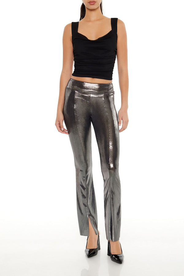 forever 21 Metallic Mid-Rise Flare Leggings