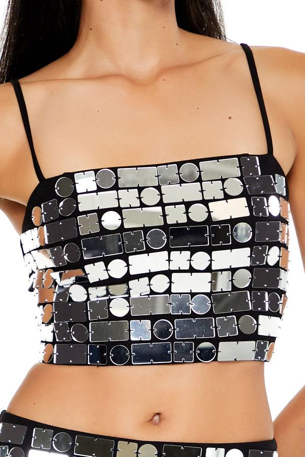 Forever 21 Metallic Mirrored Geo Cropped Cami