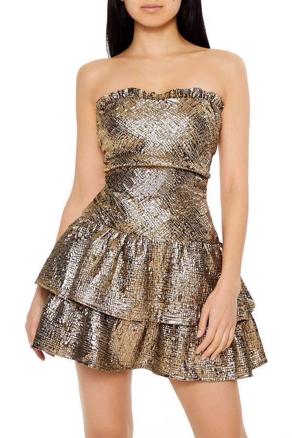 Forever 21 Metallic Ruffle Mini Tube Dress