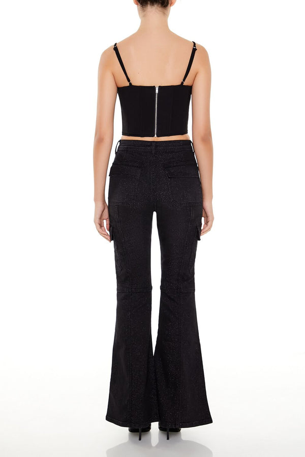 Forever 21 Metallic Sequin Flare Cargo Jeans