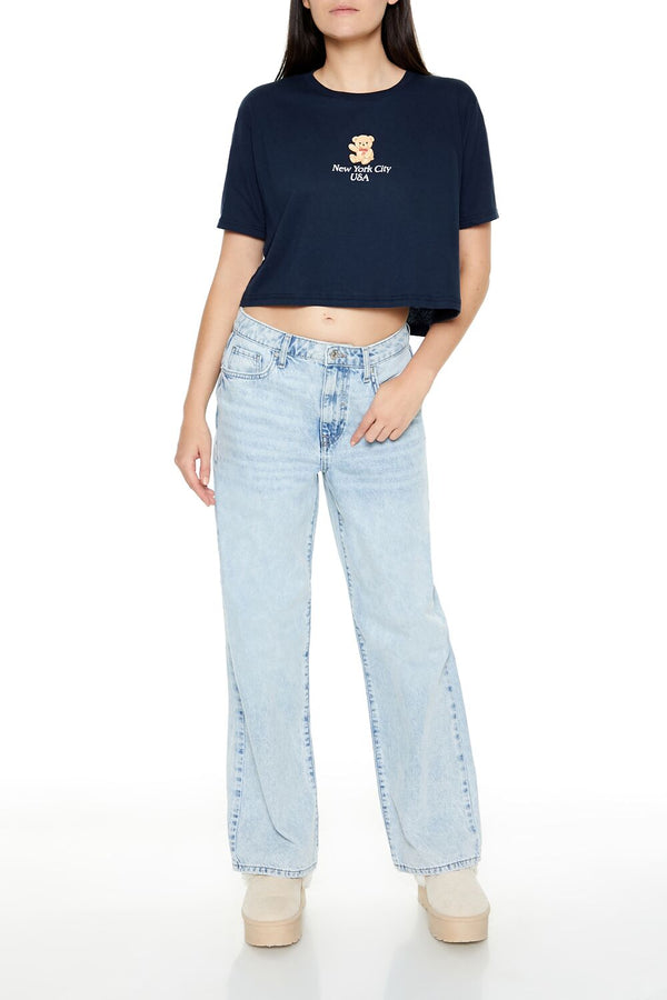 Forever 21 New York Teddy Bear Cropped Tee