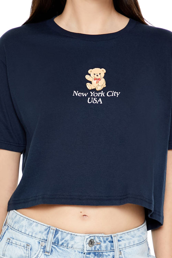 Forever 21 New York Teddy Bear Cropped Tee