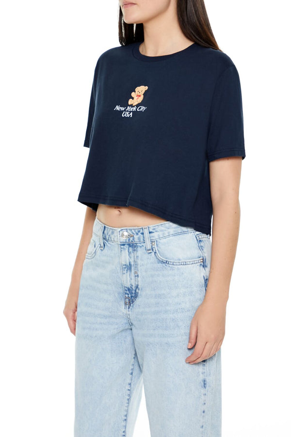 Forever 21 New York Teddy Bear Cropped Tee