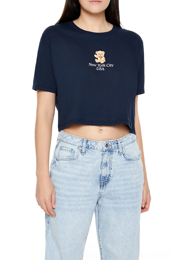 forever 21 New York Teddy Bear Cropped Tee