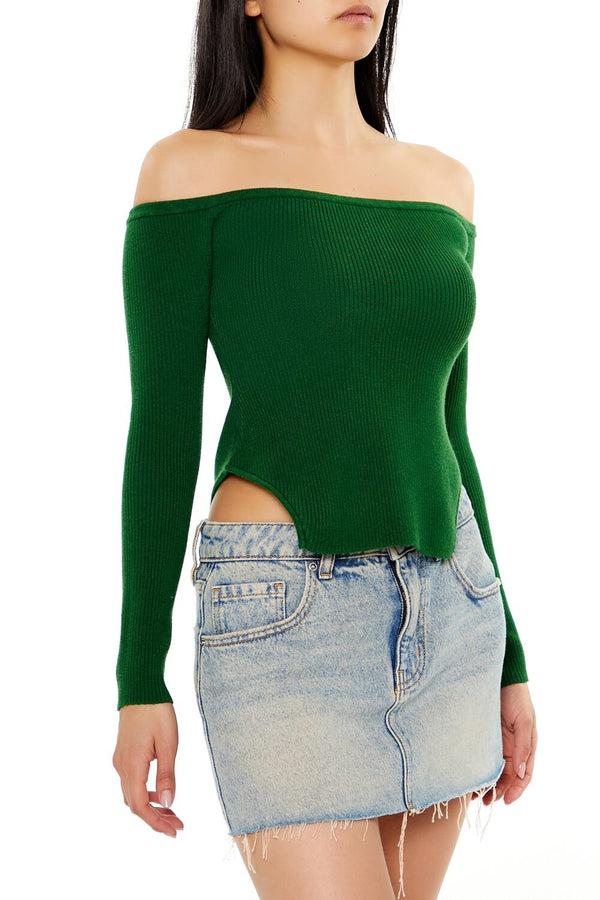 Forever 21 Off-the-Shoulder Cutout-Hem Sweater