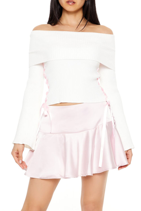 forever 21 Off-the-Shoulder Lace-Up Sweater