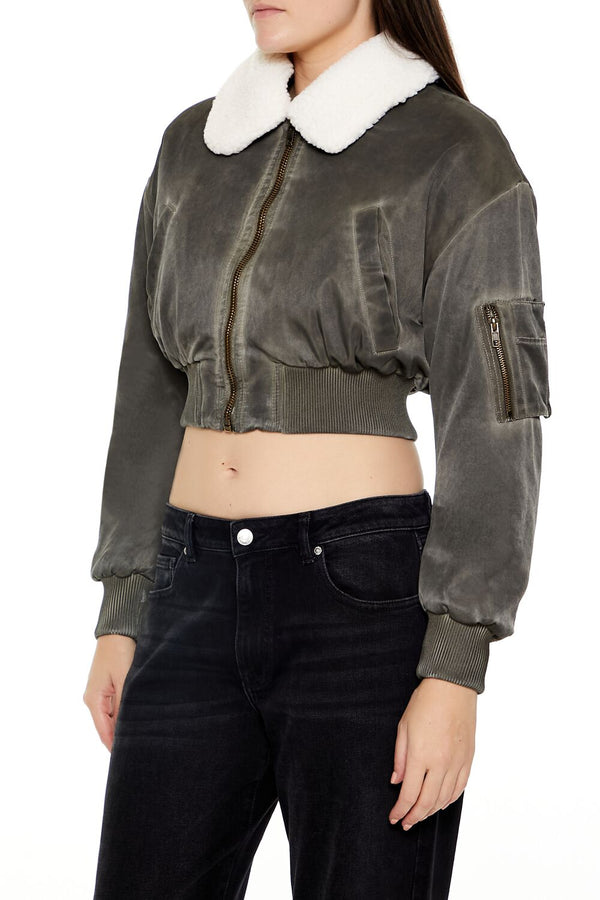 Forever 21 Oil Wash Cropped Bomber Jacket
