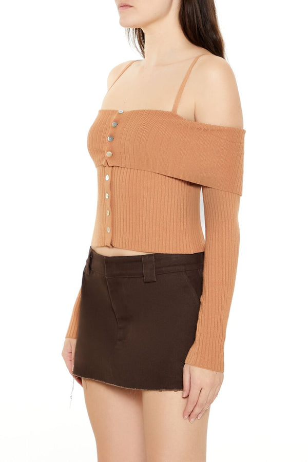Forever 21 Open-Shoulder Sweater-Knit Crop Top