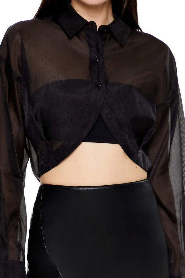 Forever 21 Organza Notched Cropped Shirt