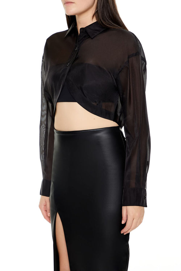 Forever 21 Organza Notched Cropped Shirt