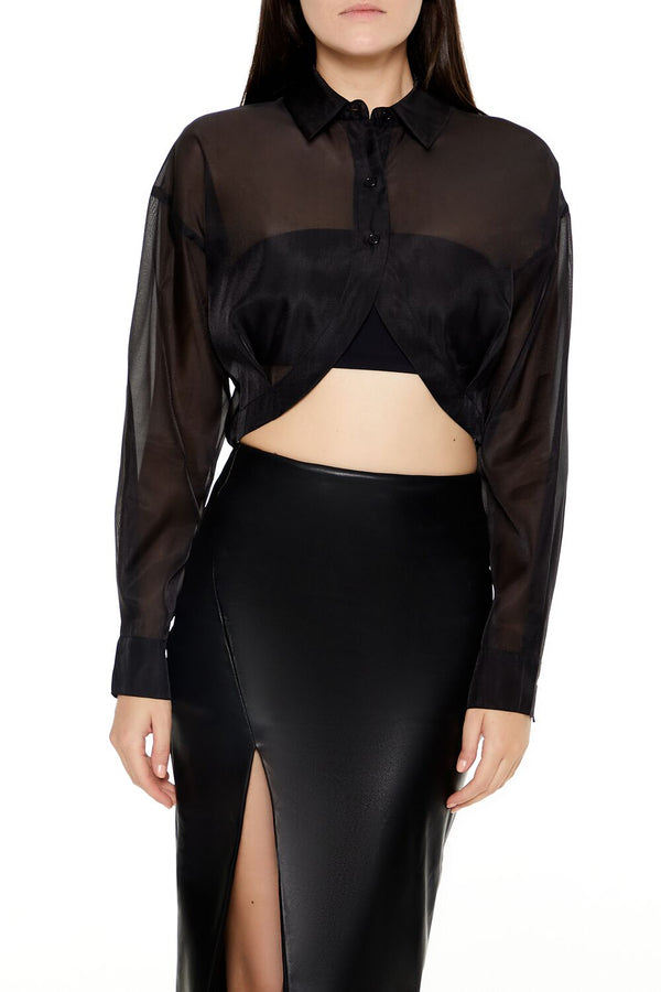 forever 21 Organza Notched Cropped Shirt