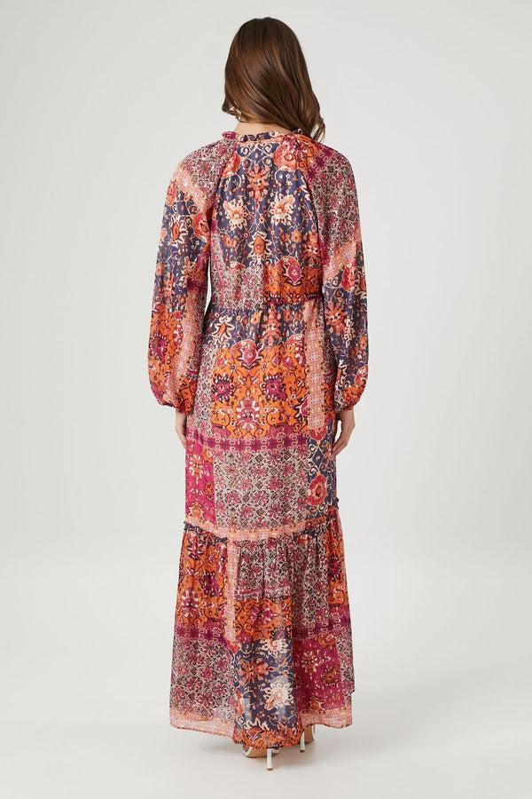 Forever 21 Ornate Floral Peasant-Sleeve Maxi Dress