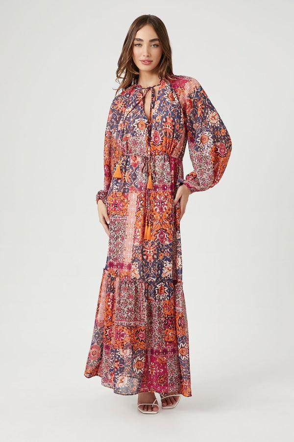 Forever 21 Ornate Floral Peasant-Sleeve Maxi Dress
