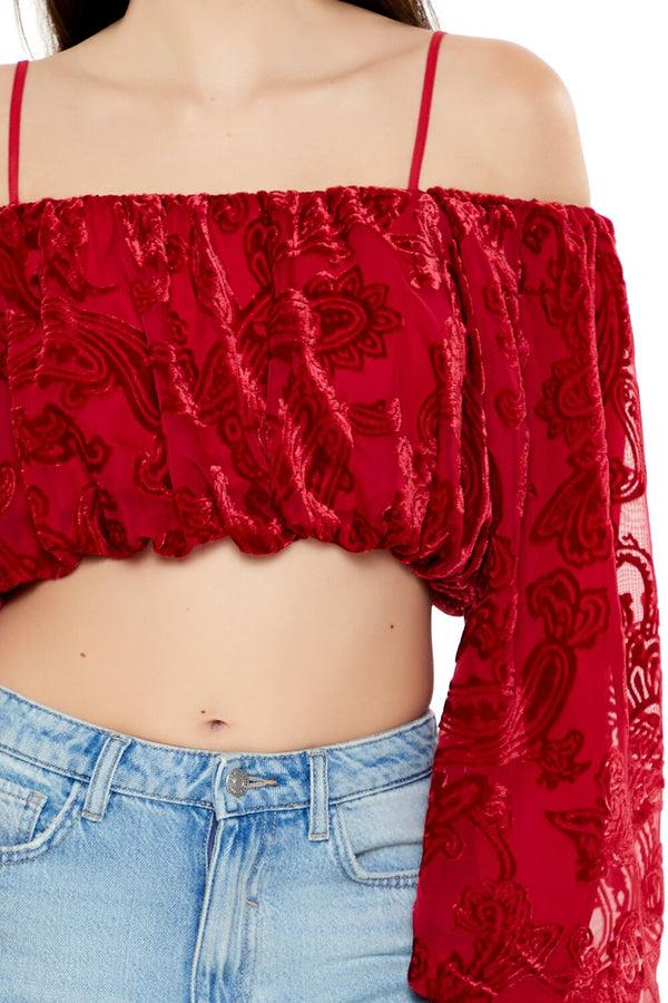 Forever 21 Paisley Open-Shoulder Crop Top