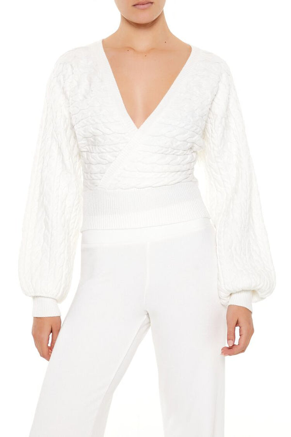 forever 21 Peasant-Sleeve Cable Knit Sweater