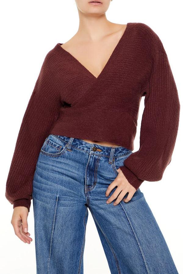 forever 21 Peasant-Sleeve Surplice Sweater