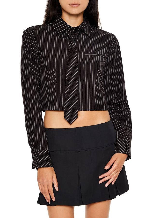 forever 21 Pinstriped Cropped Poplin Shirt